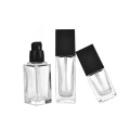 cosmetic packaging empty 20ml 30ml 40ml clear square glass lotion bottle for foundation cosmetic with pump